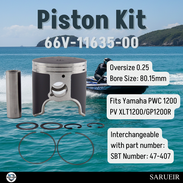 66V-11635-00 Oversize 0.25 Piston Kit For Yamaha Waverunner GP XLT 1200 PV PWC 1999-2005