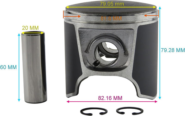 47-107 290-887-300 Oversized 0.25 Piston Kit Replacement for Sea-Doo GSX/Challenger/XP 787 800 82.25mm Bore PWC 1995-2002