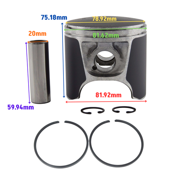 Measurements of standard 1995-2003 Sea-Doo 720 GTI GTS piston replacement OEM 290887670 420887670